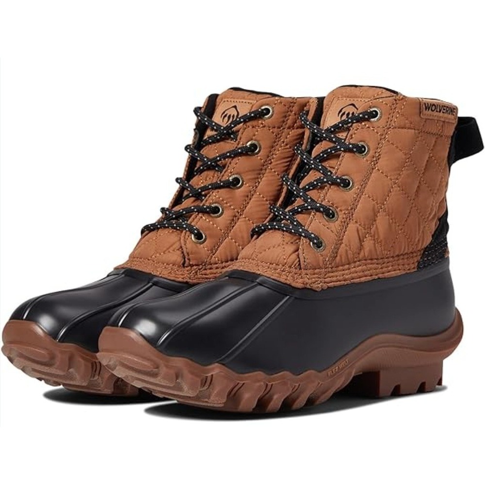 Wolverine Torrent Duck Boots Womens 9 Brown Black Quilted Waterproof Zip Shoes